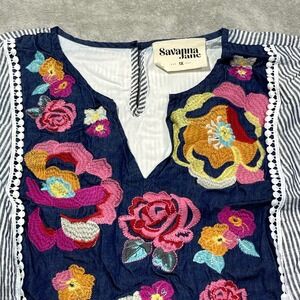 Savanna Jane Women's 1X Striped Sleeveless Dress Embroidered Floral Tunic Fairy